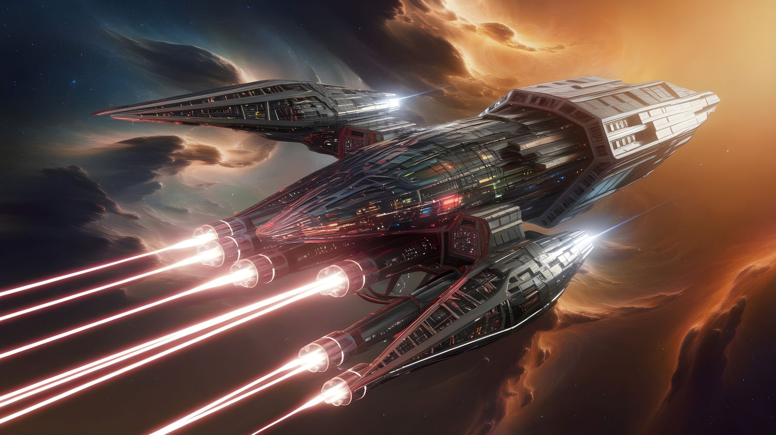 Sleek Metallic Bird-Shaped Spacecraft Soars Through Vibrant ...