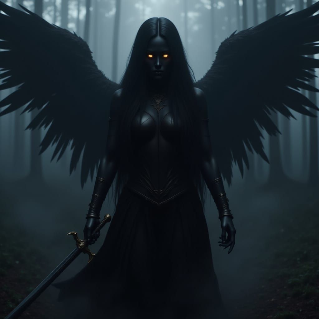 Ethereal Shadow God Awakens in Fiery Blackness