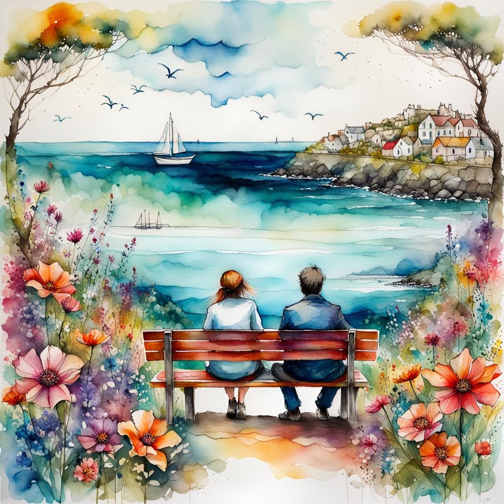 Coastal Garden Romance in Epic Impressionist Style