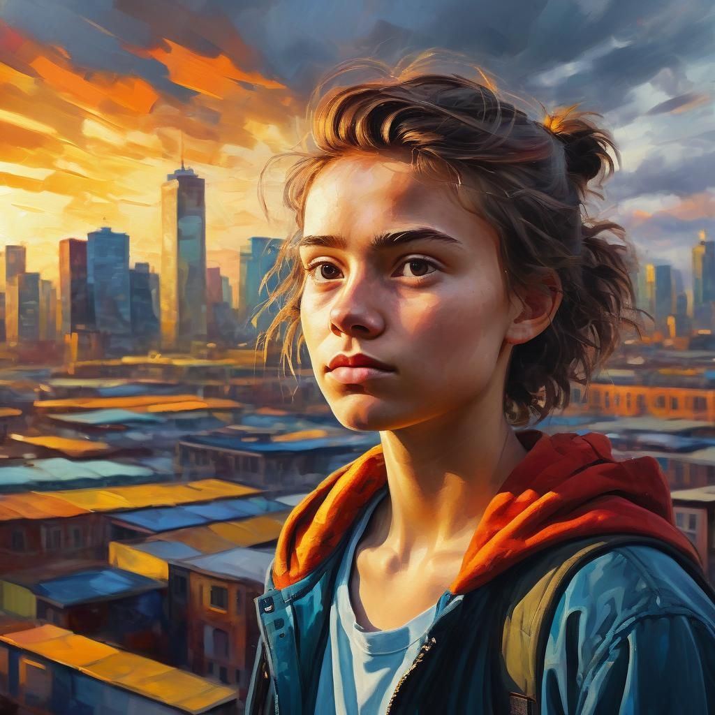 Hopeful Cityscape Portrait in Vibrant Oil Painting