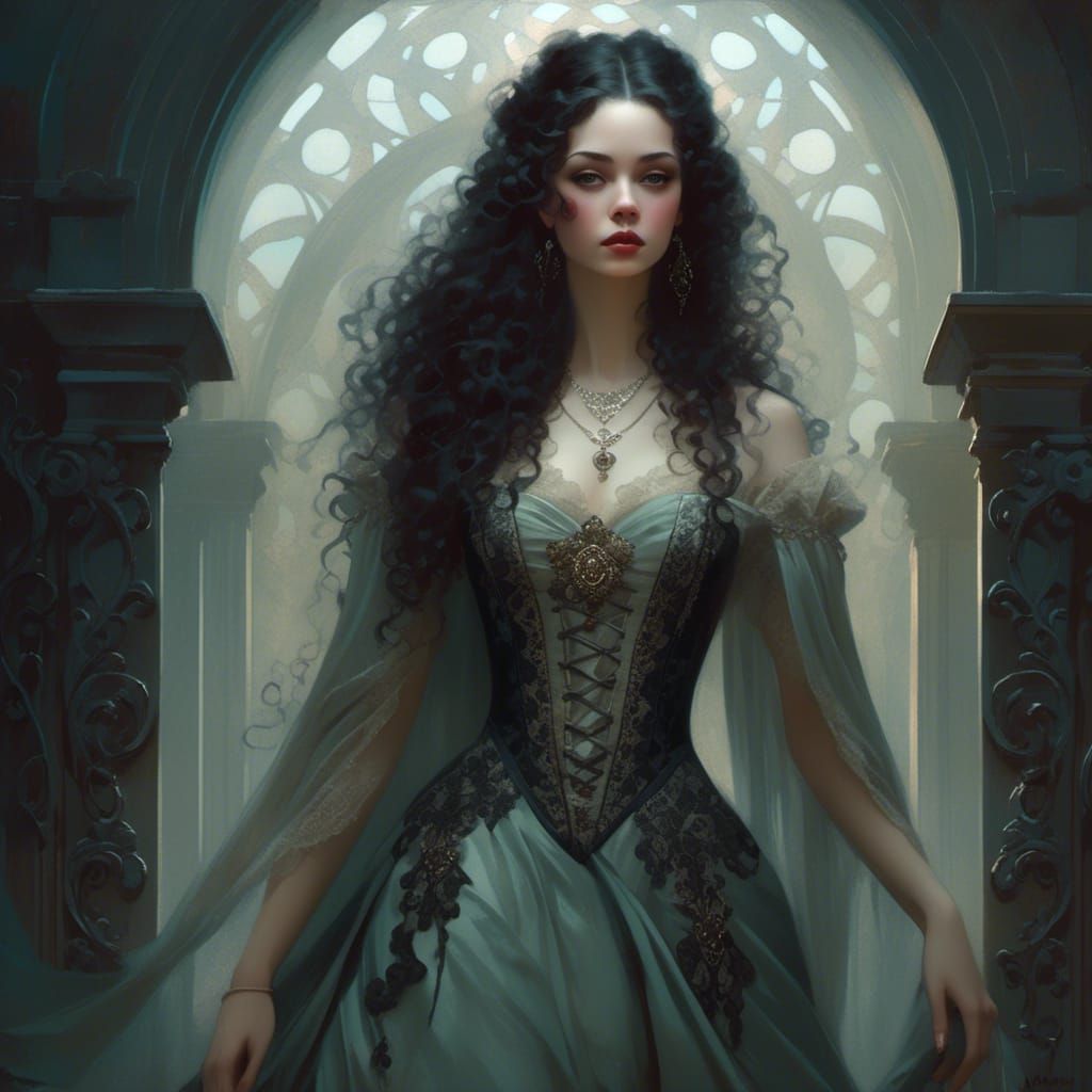 Rococo Lady in Velvet and Lace Portrait