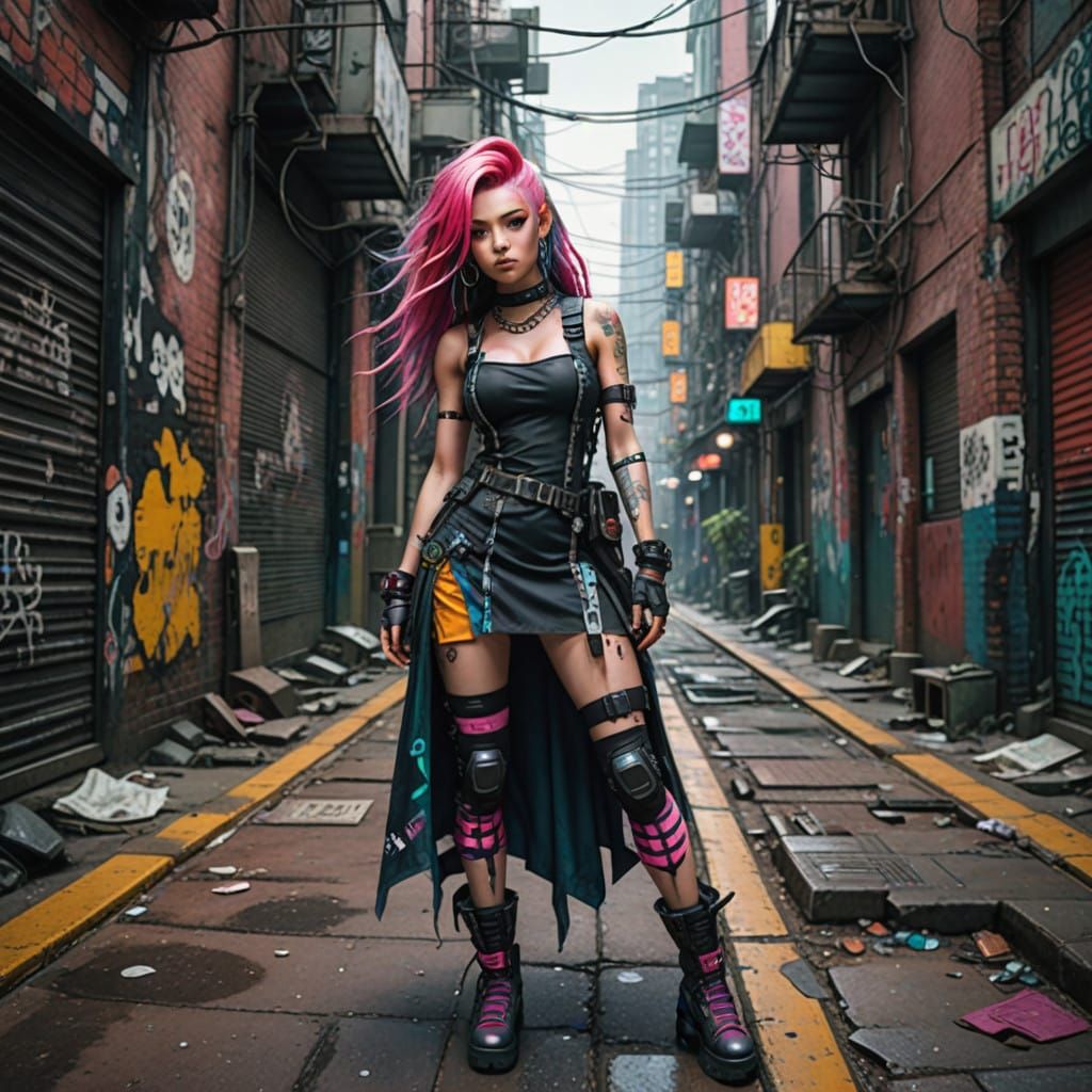 Grunge Cyberpunk Lady in Acid-Punk Kawaii Style