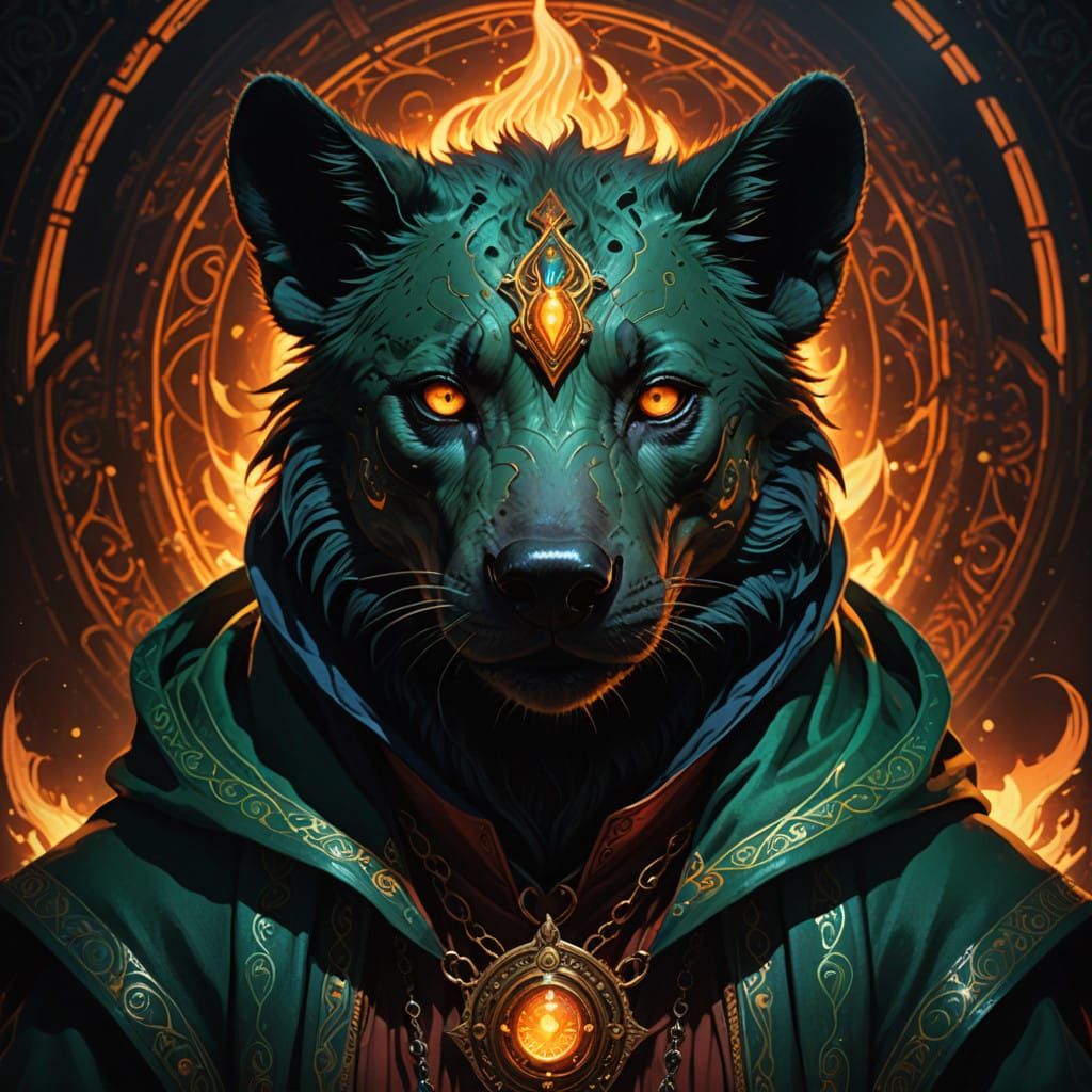 Mystical Hyena Goddess in Crimson Cloak