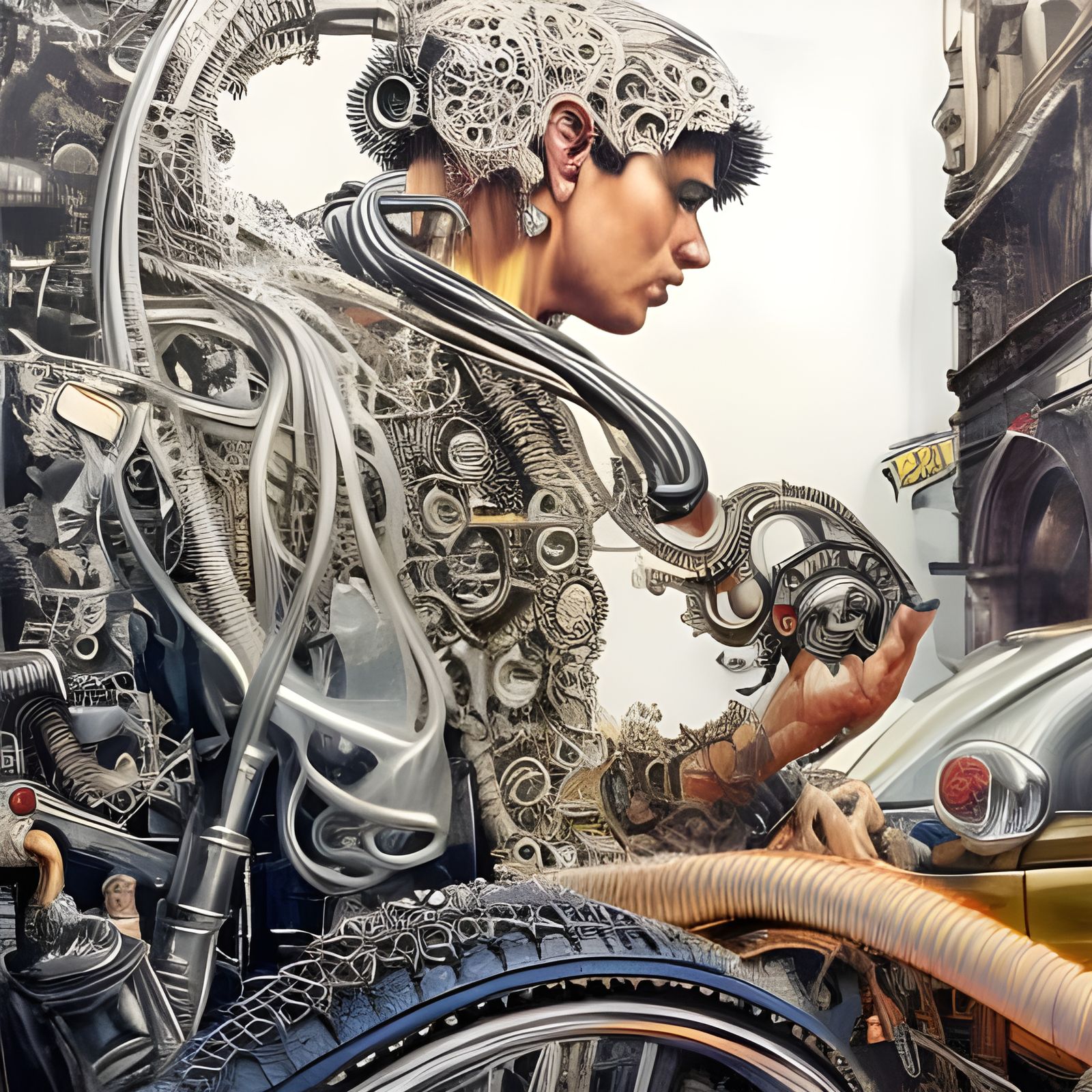 Hyperdetailed Mechanic in Religious Rococo Art Style