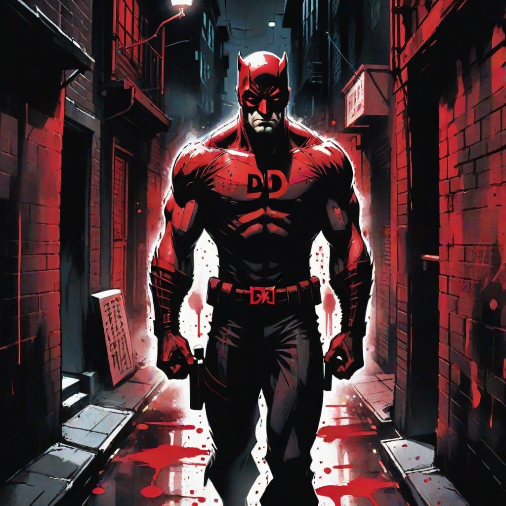 Daredevil in Sumi-e Style Alleyway Scene