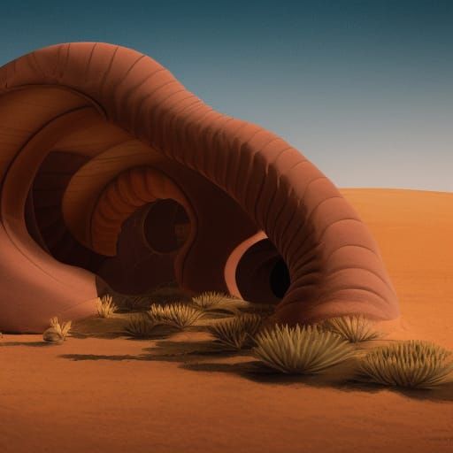 Gigantic Sandworm Emerges in Desert Landscape