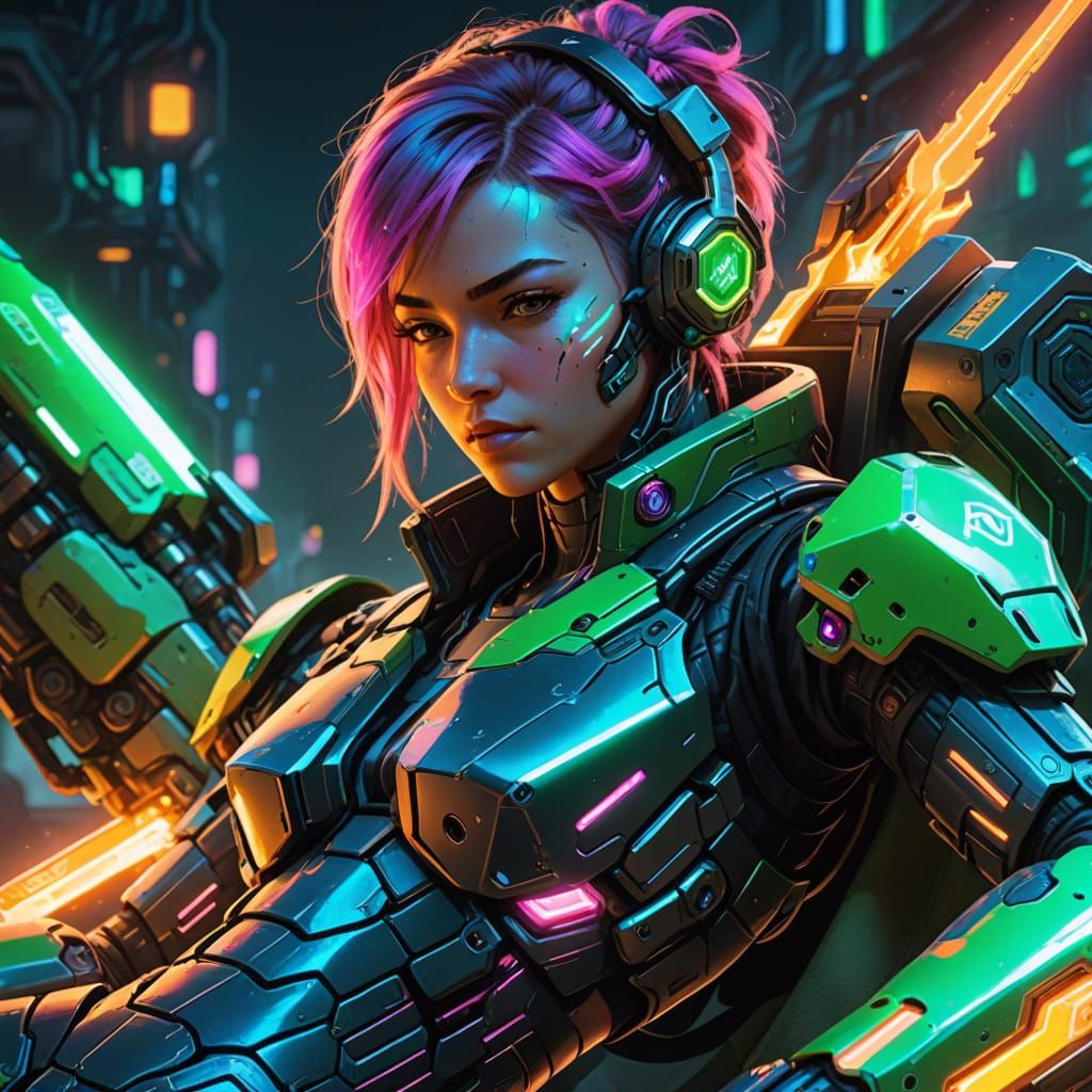 Cyberpunk Mech Pilot with Crystal Blade