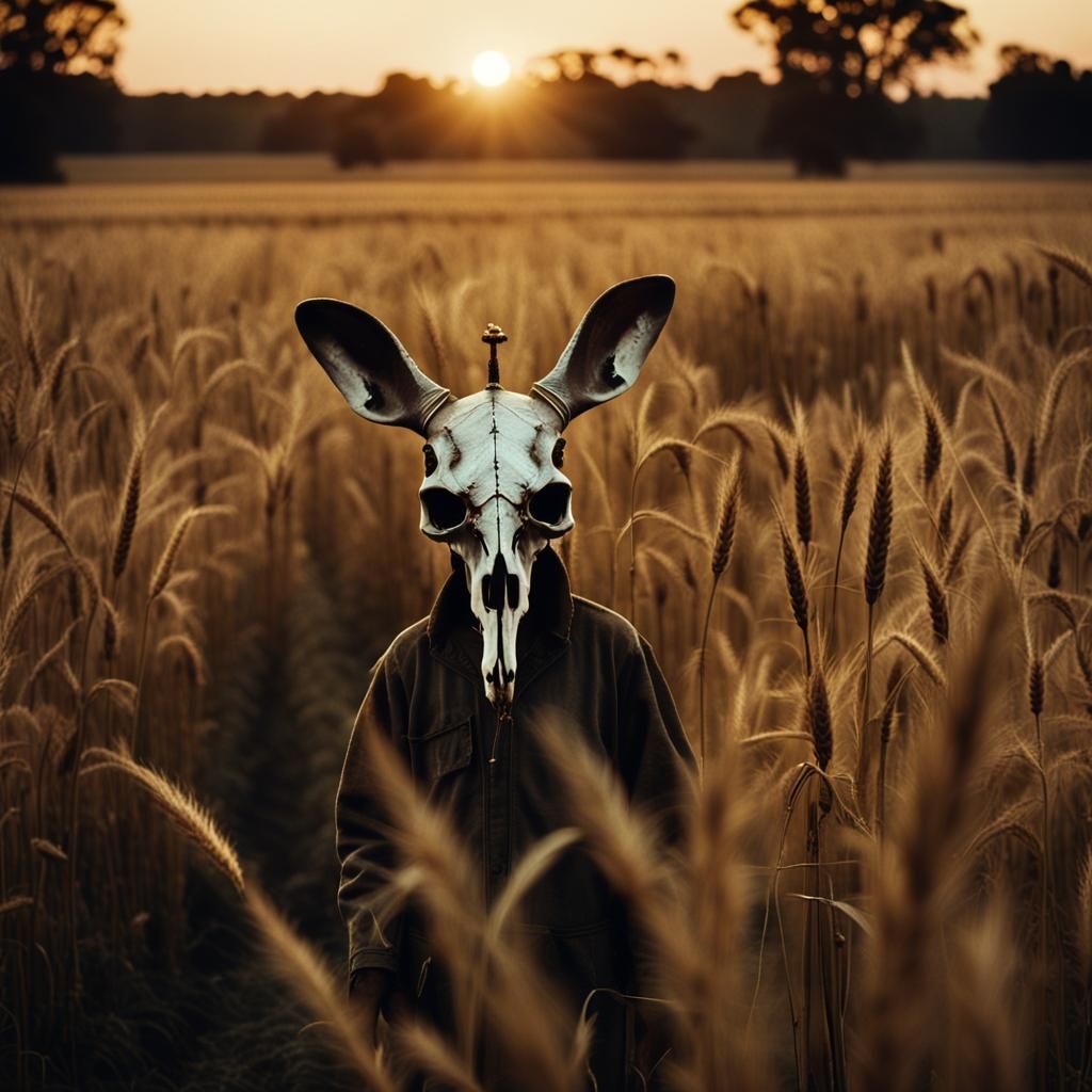 Kangaroo Skull with Crown and Scarecrow at Dusk