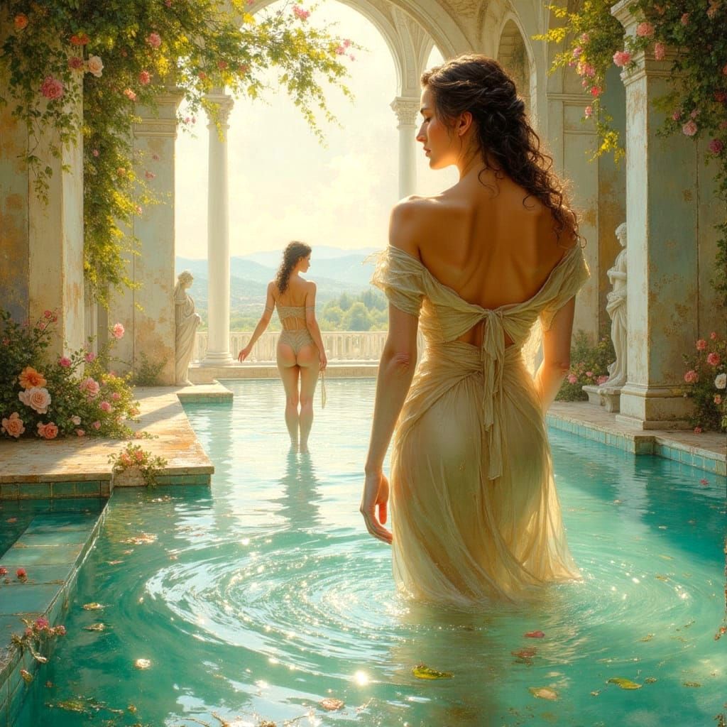 Italian Woman in Roman Bathhouse Oil Painting