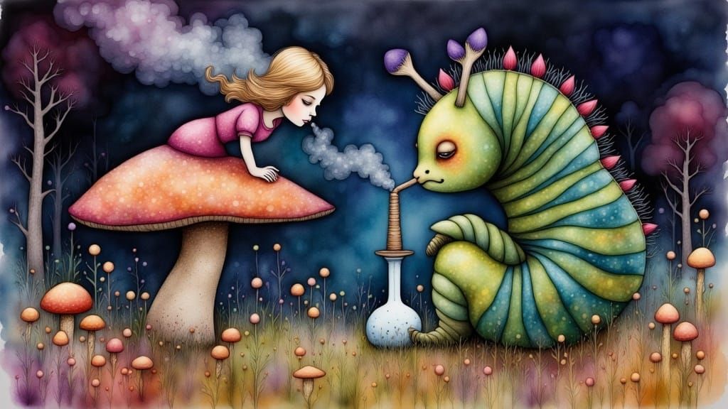 Whimsical Watercolor Illustration of Alice Curtsying to the...