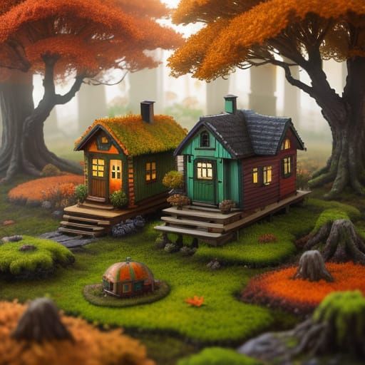 Enchanted Miniature Autumn World in Golden Hour