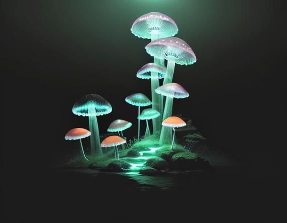Mystical Forest: Jellyfish and Glowing Toadstools