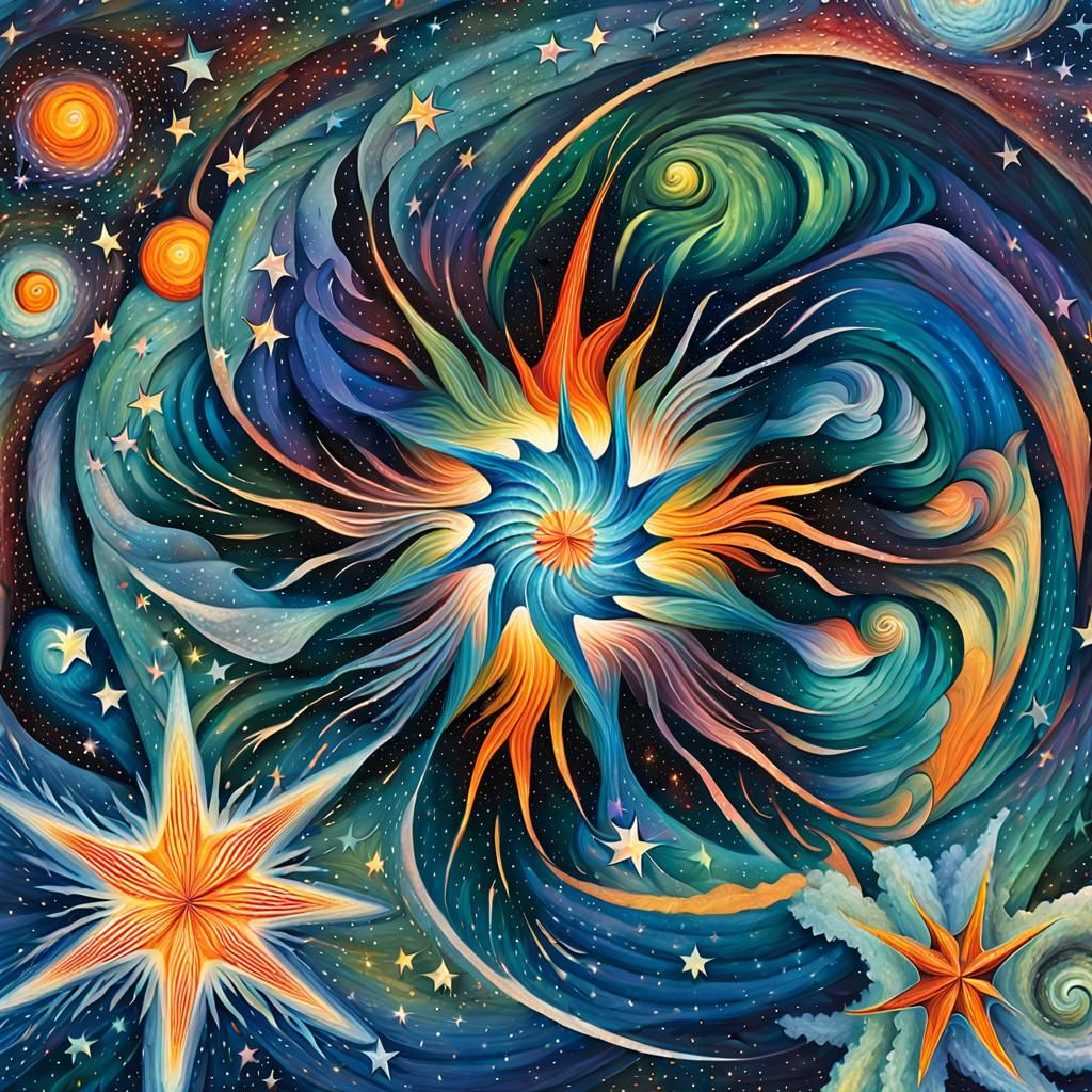 Cosmic Star Cluster in Retro-Futuristic Style