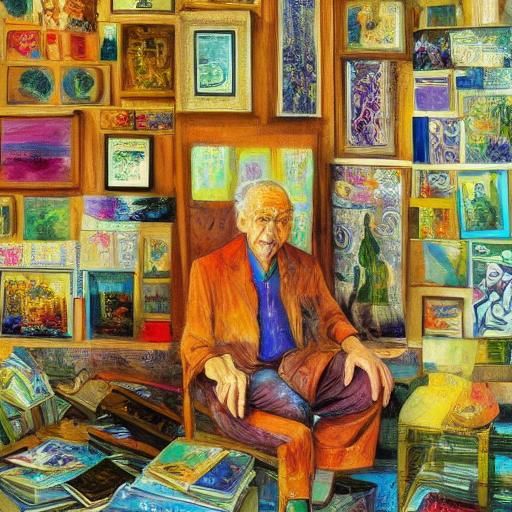 Surreal Elderly Person in Dreamlike Room