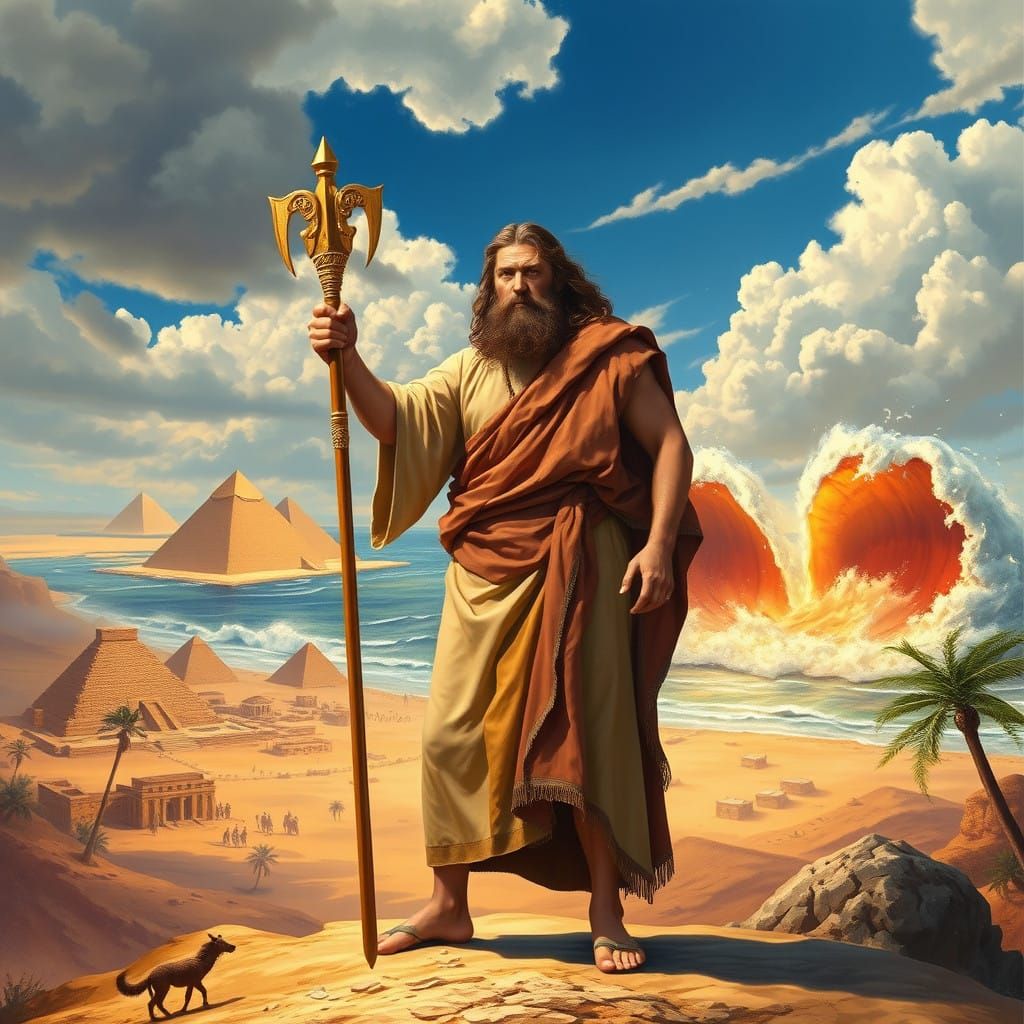 Moses Stands Resolute Before the Parted Red Sea