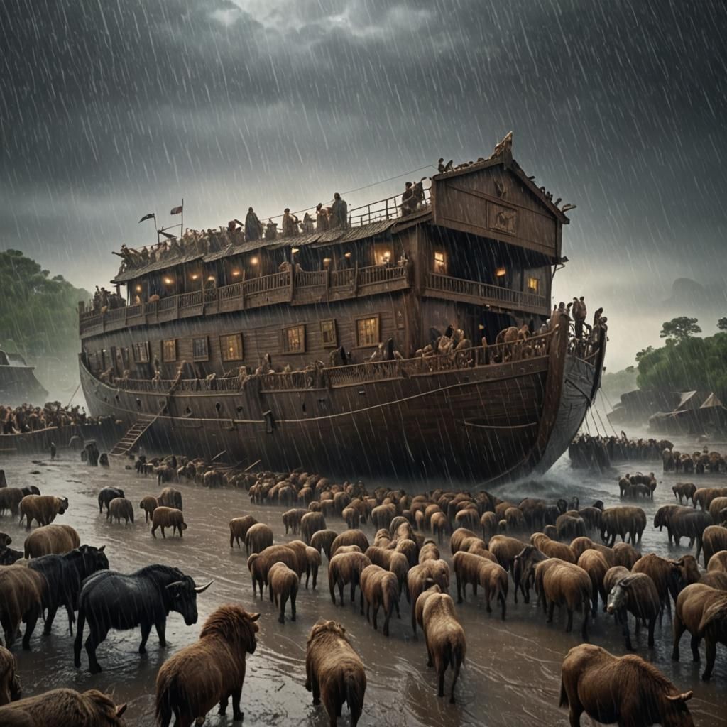 Animals Boarding Noah's Ark: Dramatic Digital Painting