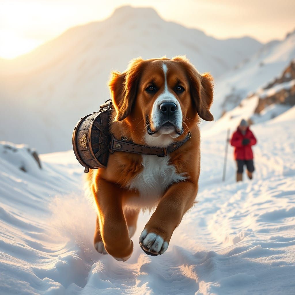 Warmth Bringer: A Saint-Bernard's Rescue in a Snowy Landscap...