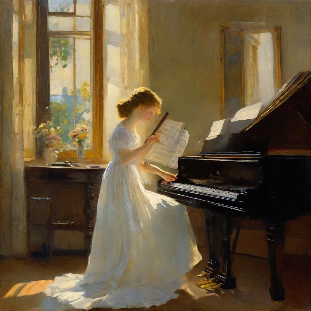 Ethereal Vampire Girl Reads Music, Impressionistic Style