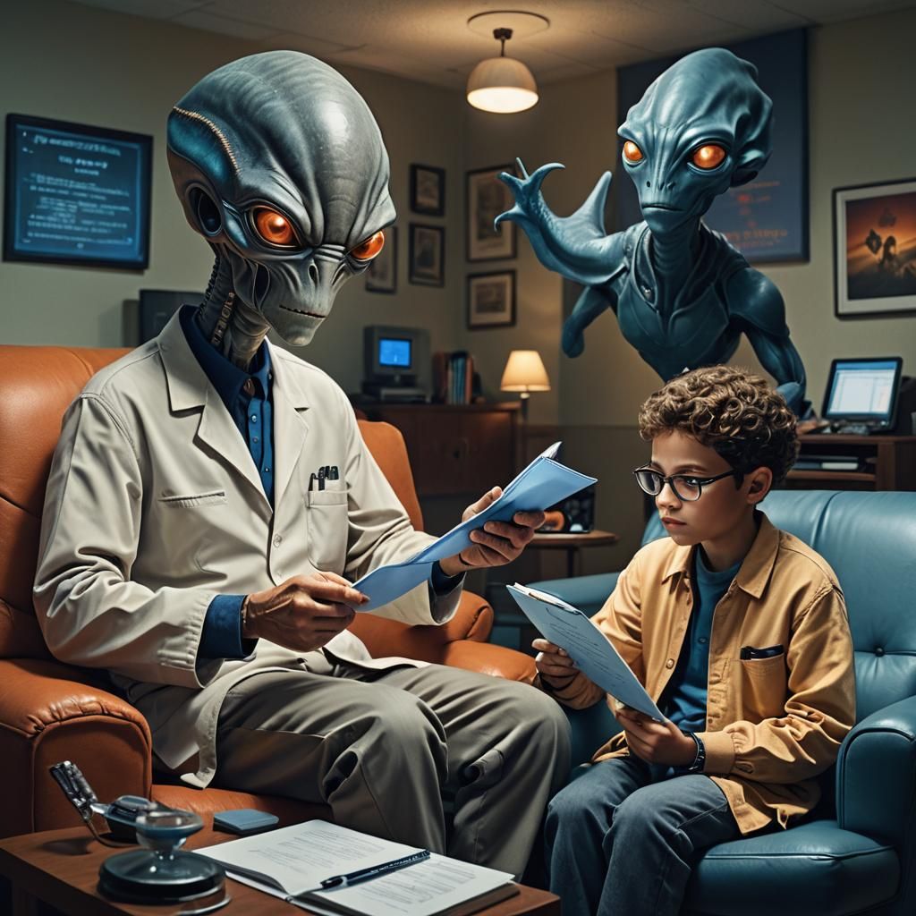 Alien Therapist Sees Stingray Patient: Surreal Concept Art