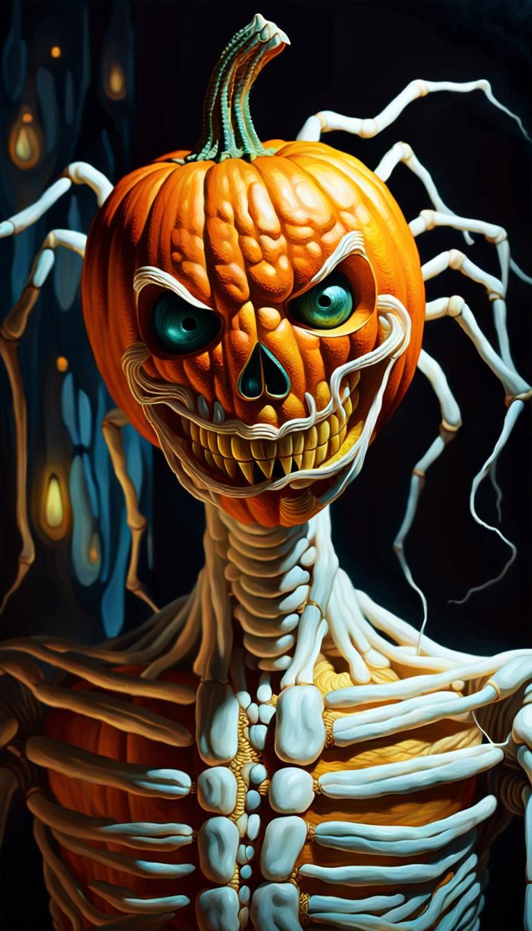 "A humanoid with a pumpkin-shaped head and whiskers shaped l...