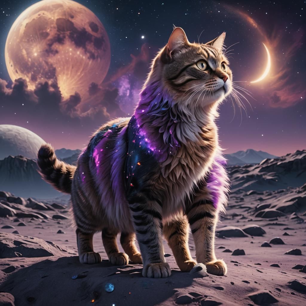 Cat on the Moon: Dreamy Fantasy Art