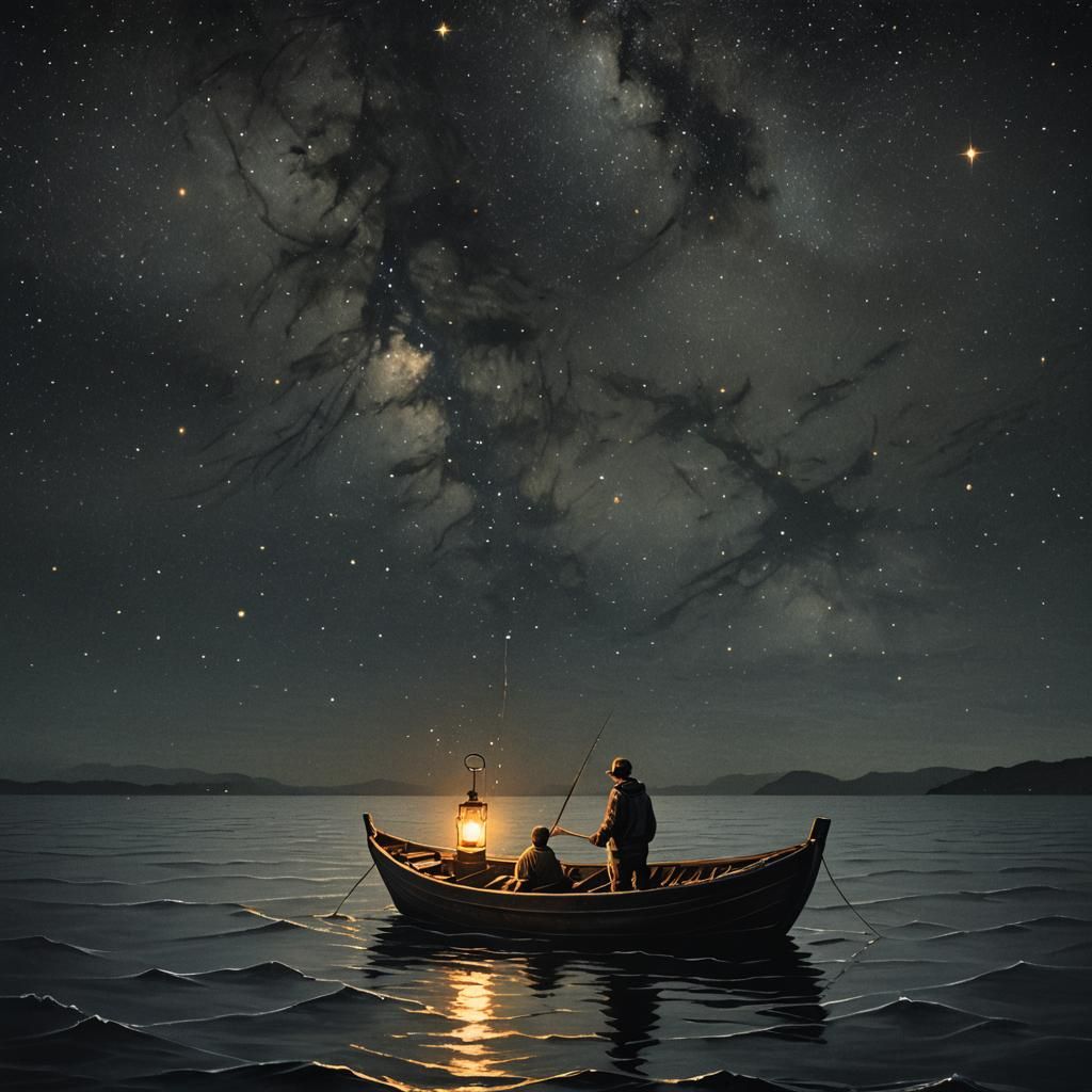 Young men out alone in his boat fishing