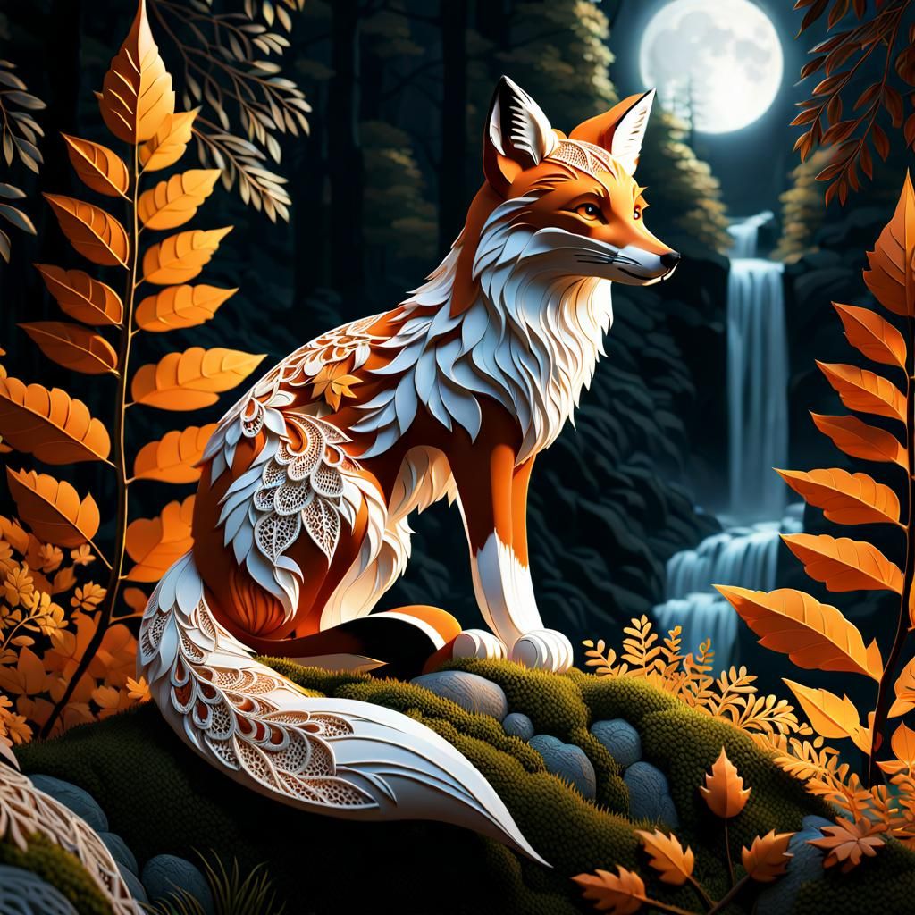 Lace Fox in Forest: High-Quality CGI Rendering