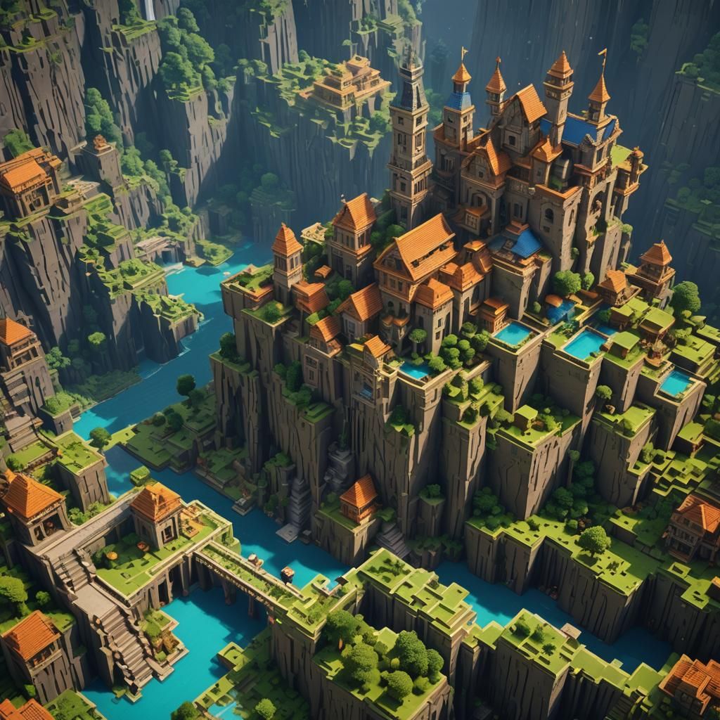 Detailed Minecraft Matte Painting in Deep Color