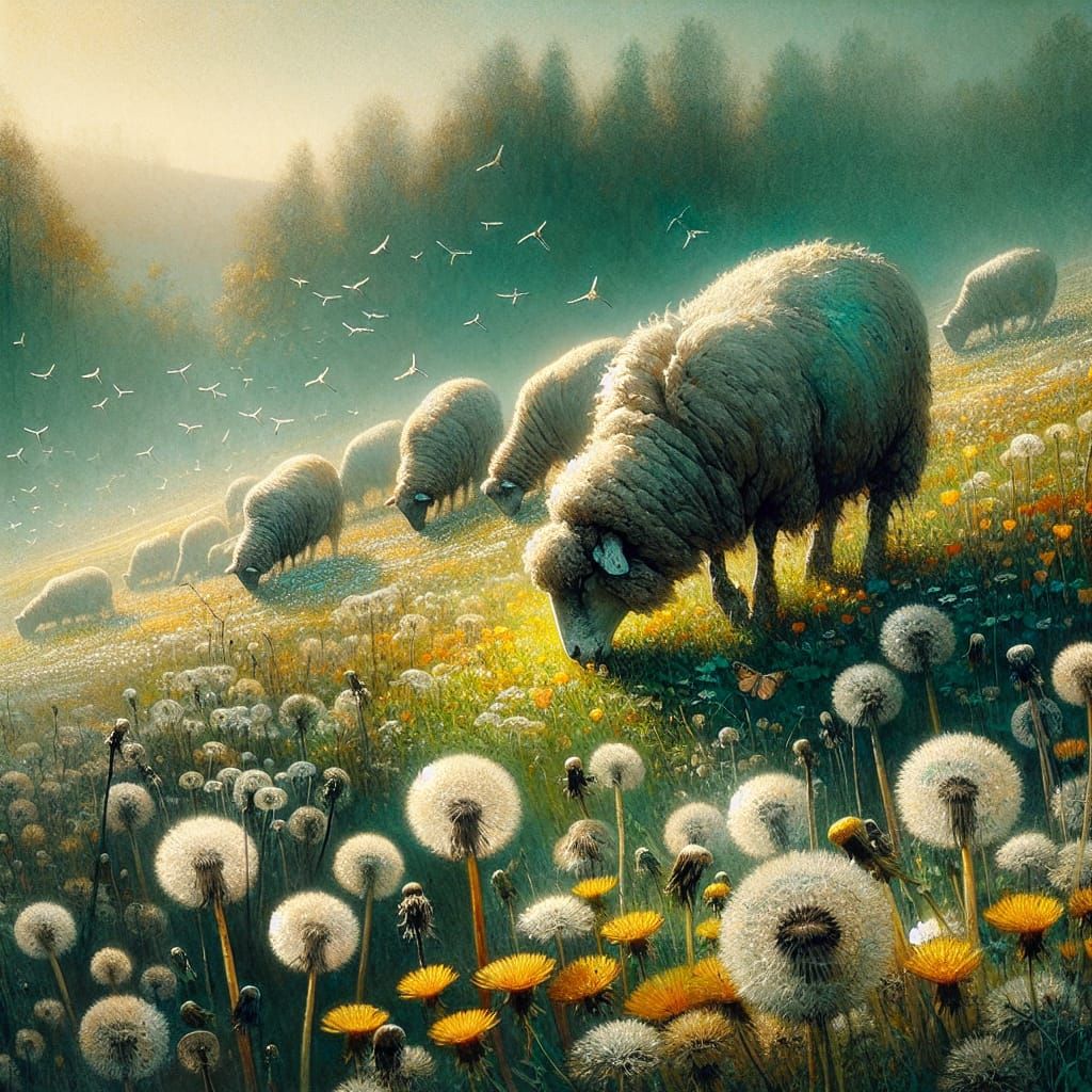 Sunlit Meadow with Sheep in Naturalist Style