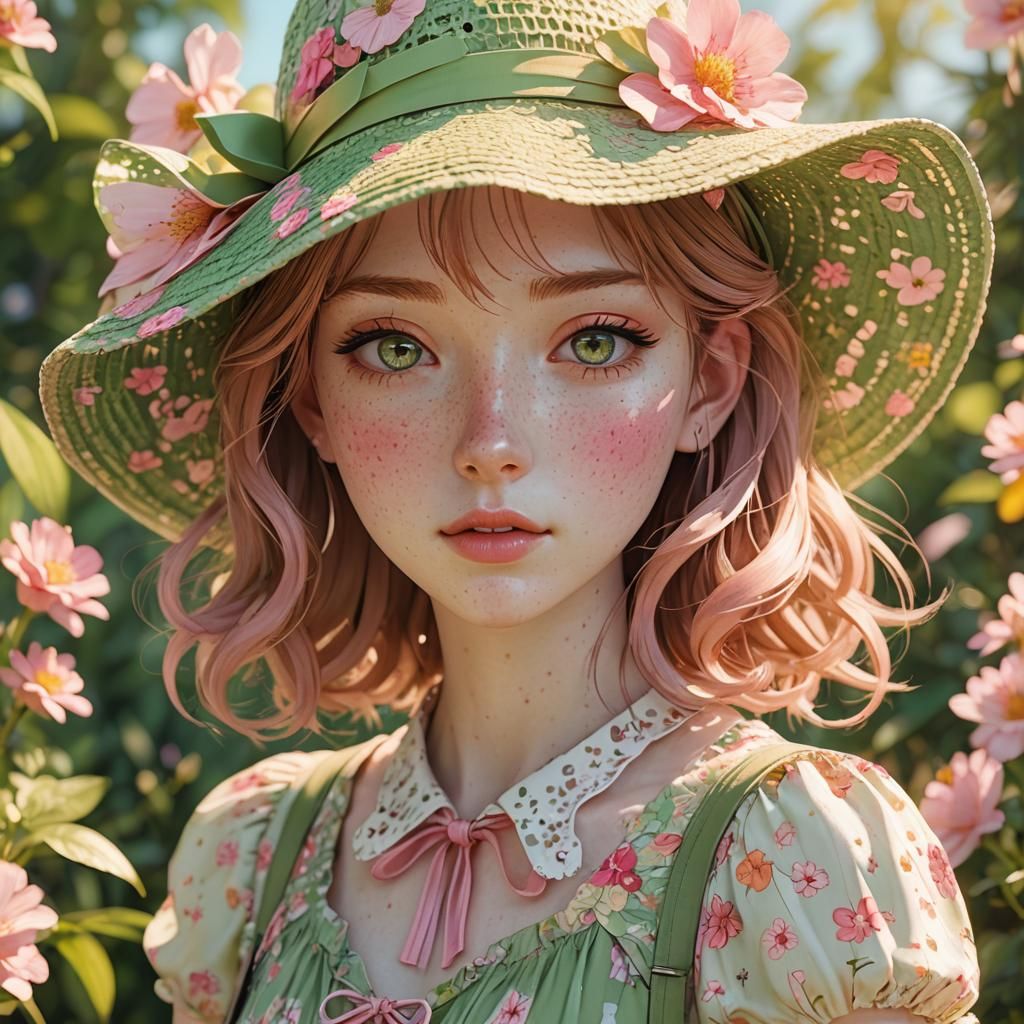 Whimsical 3D Anime Portrait of a Freckled Girl