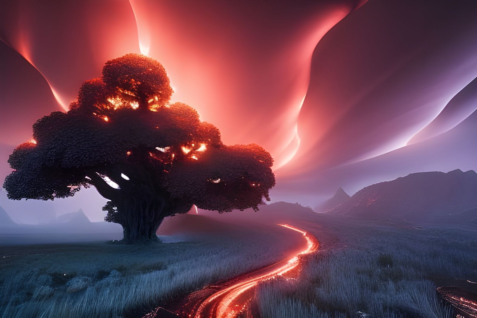 Magical Maize Tree in Lava Storm by Titian and Artgerm