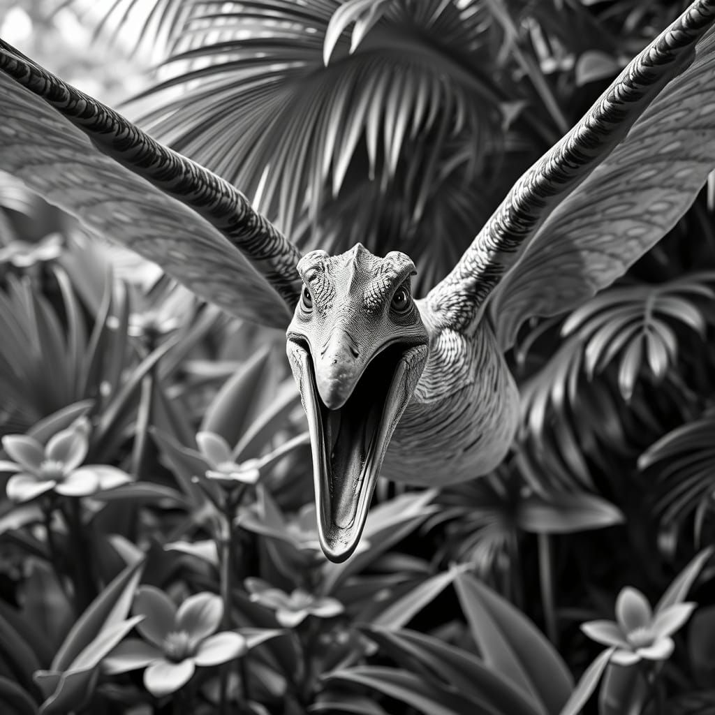 Dramatic Black and White Pterodactyl Portrait