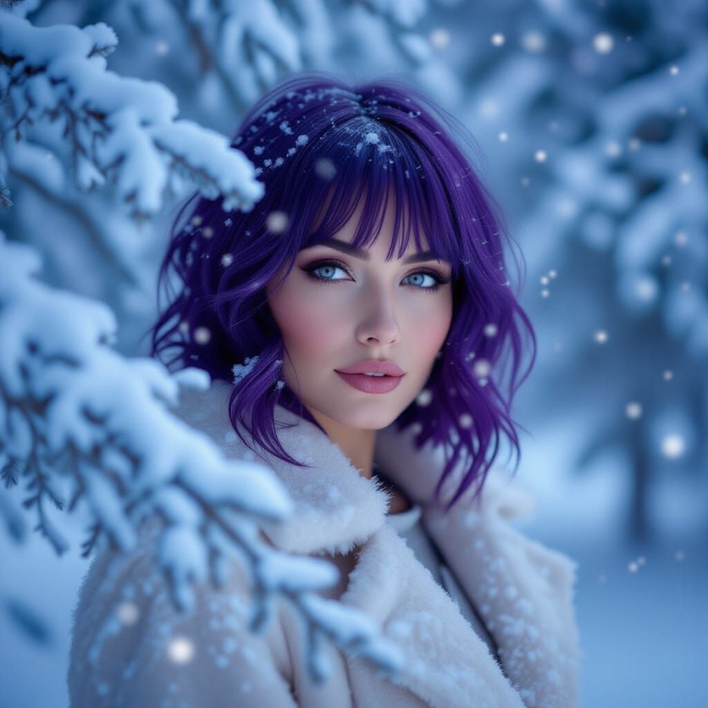 Winter Goddess Portrait with Purple Hair