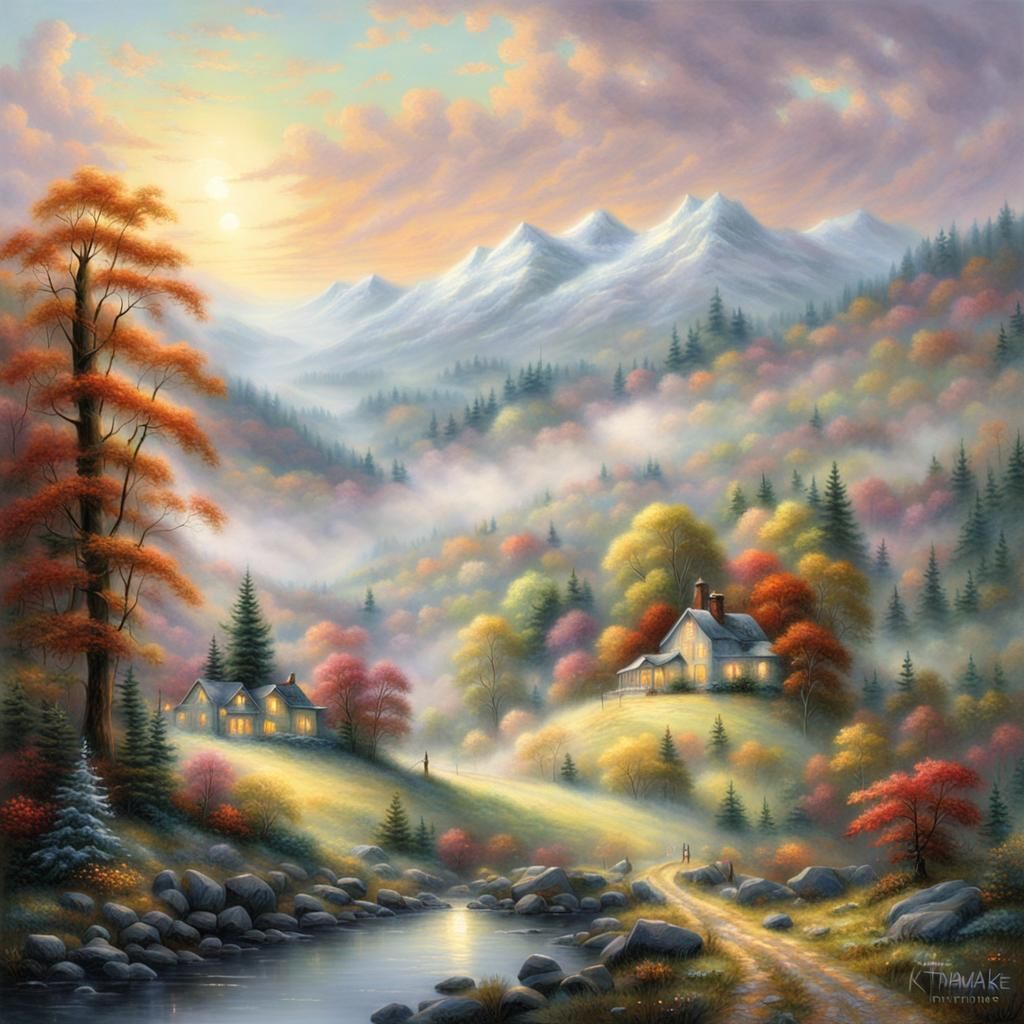 Ethereal Vermont Landscape in Kinkade Style