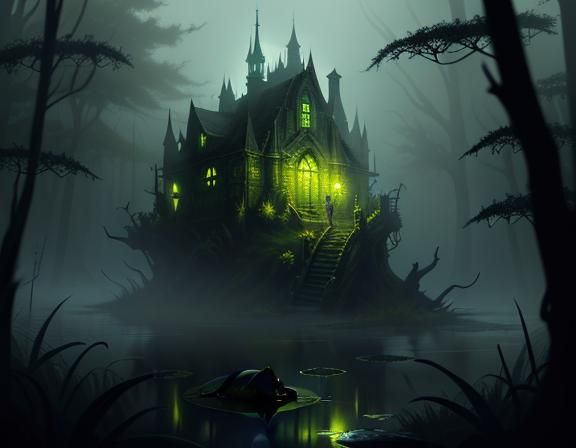 Bullywug on Lily Pad in Misty Swamp