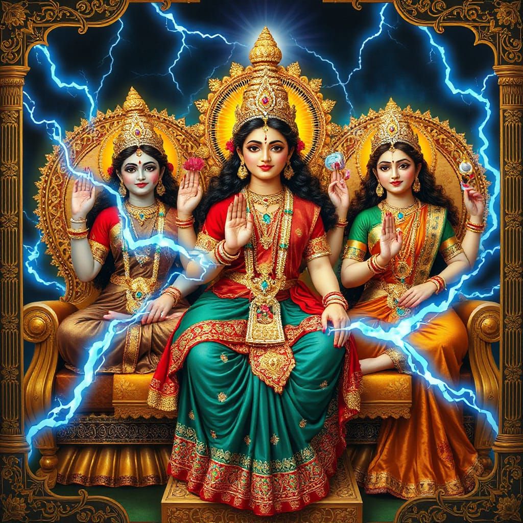 Eastern Goddesses of Wisdom and Beauty in Luxurious Indian S...