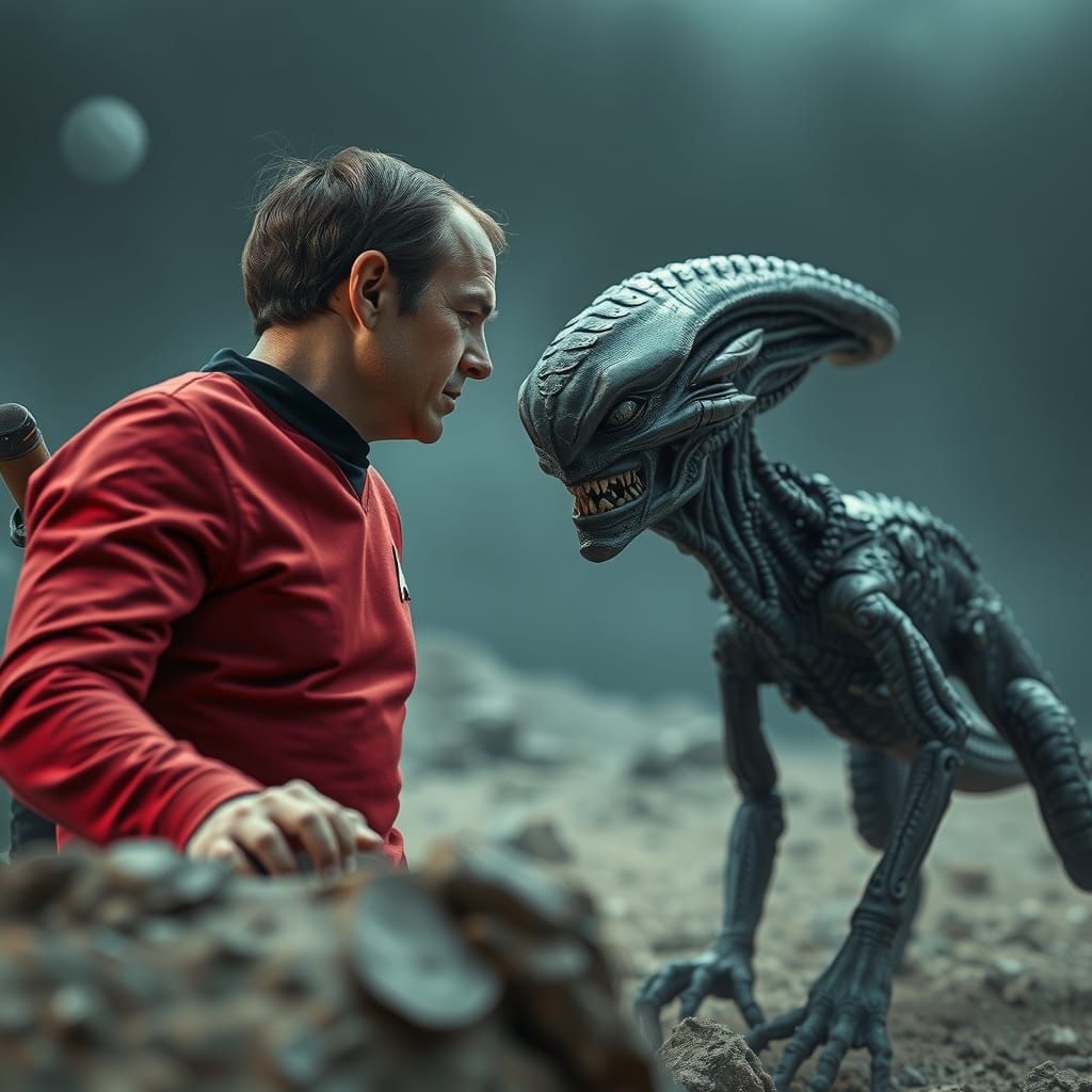 Star Trek Red Shirt Meets Alien Monster