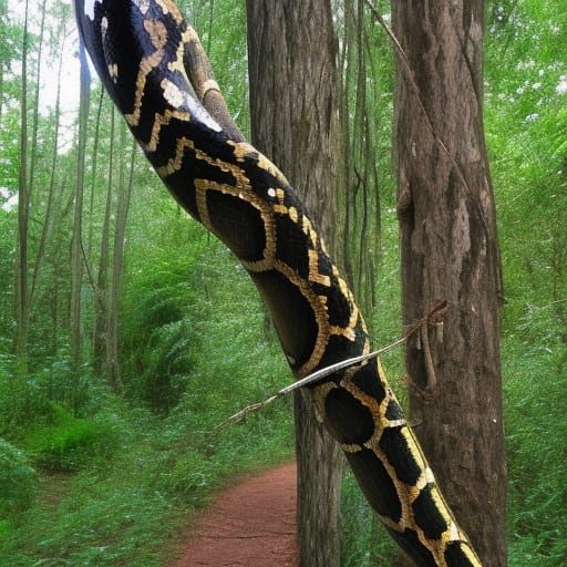 Snakes Climbing Through a Rainforest Canopy