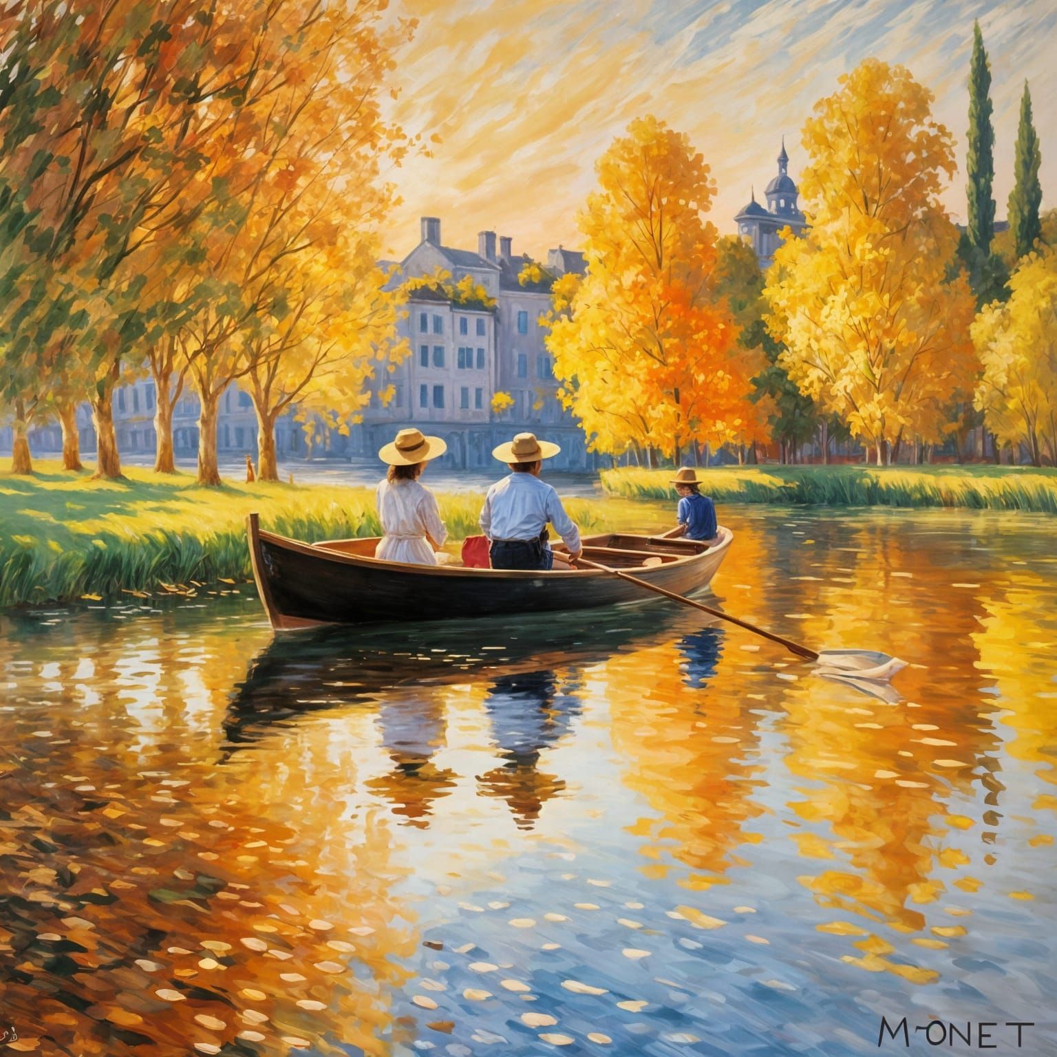 Romantic Waterside Landscape in Impressionist Style