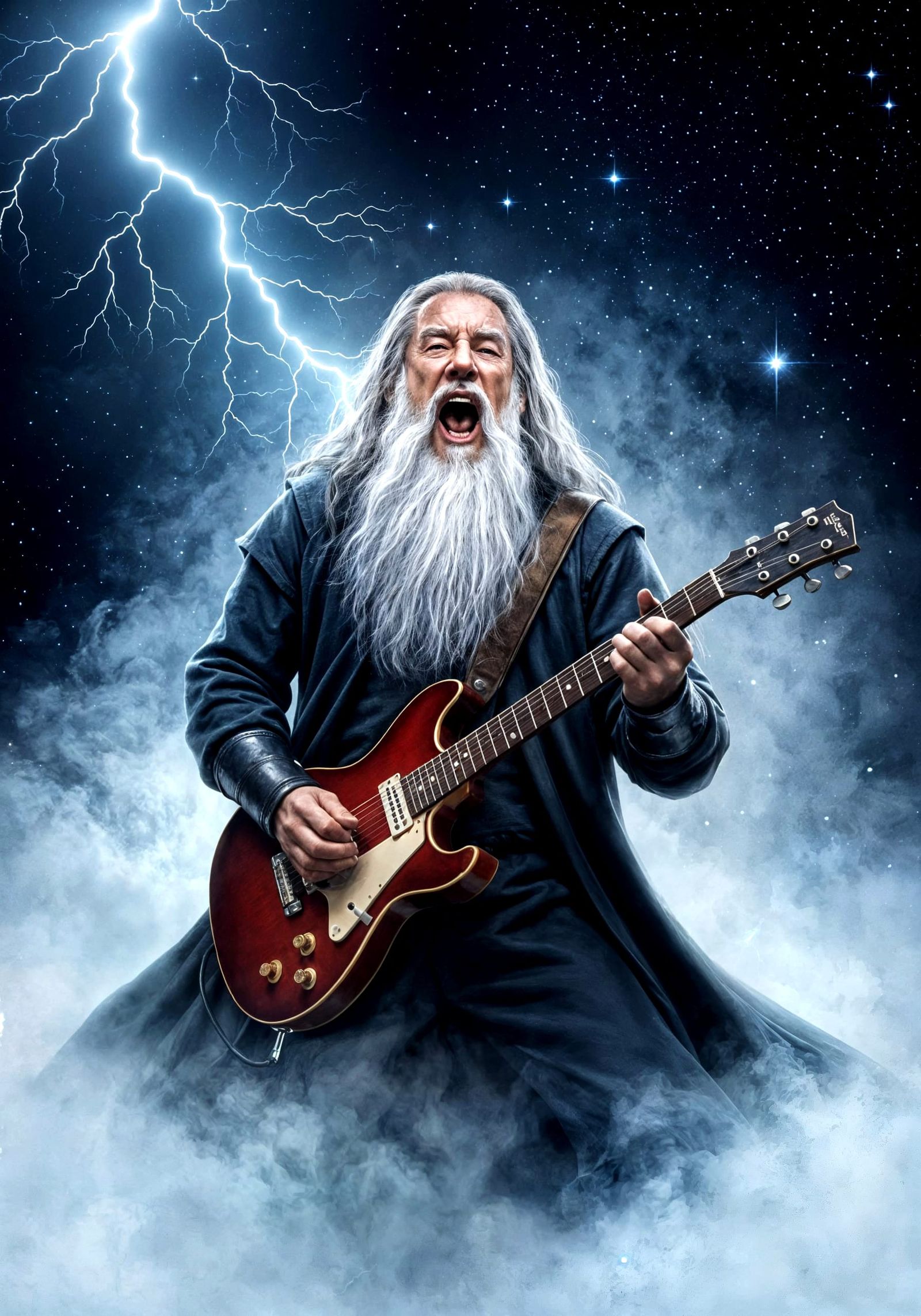 Gandalf Rocks Out: Electric Guitar Fantasy Concept Art