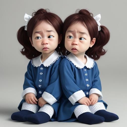 Upset Twin Babies in Hyperreal Style