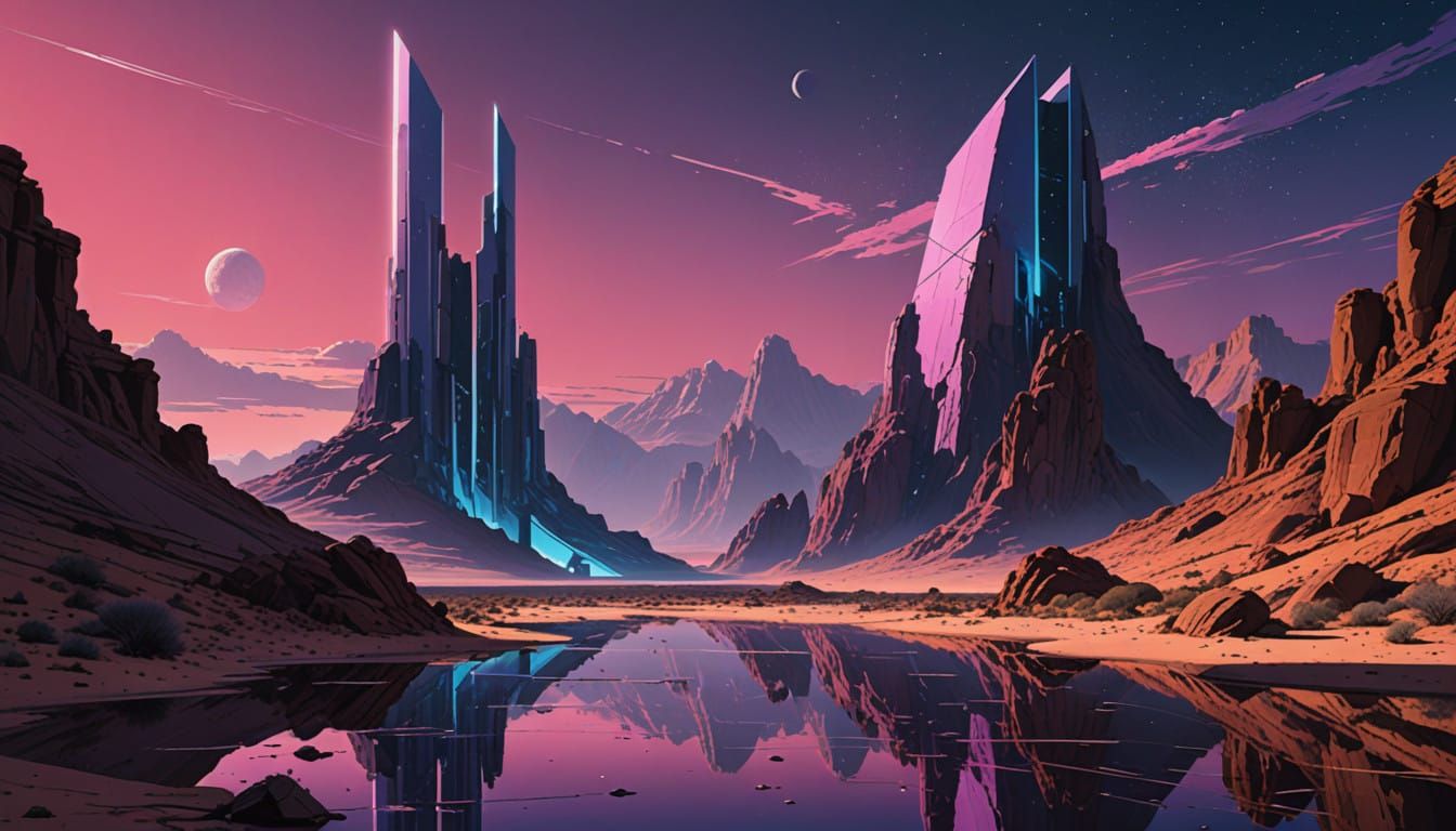 Sleek Glass Monolith Reflects Desert Sunset