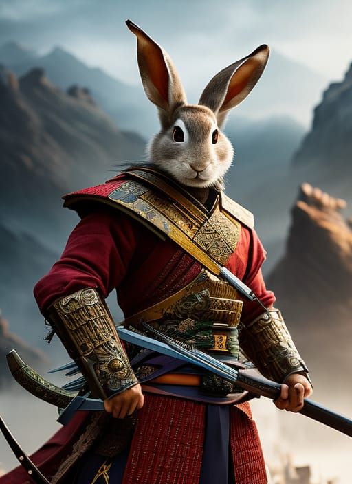 Rabbit Samurai in Hanbok: Cinematic Japanese Village