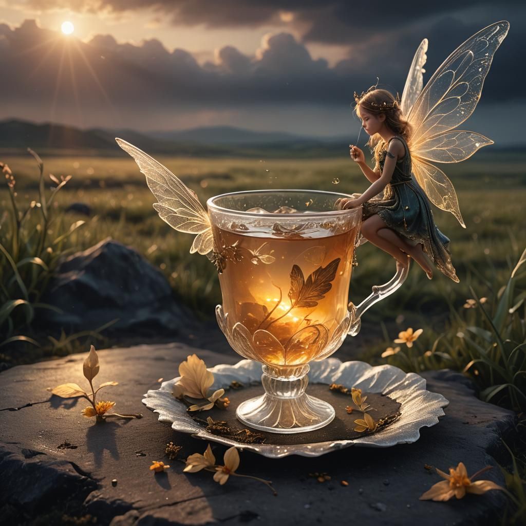 Fantasy Fairy in Tea Glass: Digital Painting