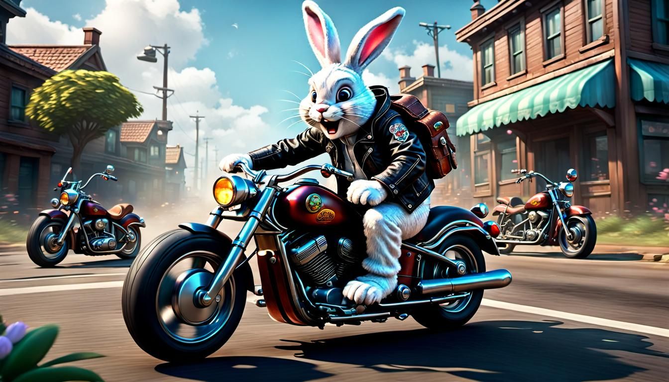 Easter Bunny on Motorcycle: Dark Fantasy Concept Art