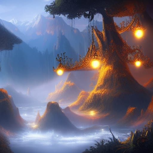 Fantasy Landscape in Dixit Card Style