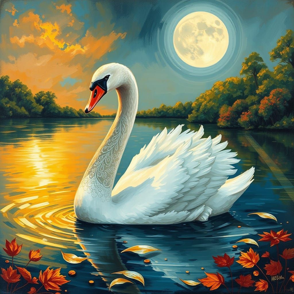 Surreal Oil Painting of Majestic Swan in Ethereal Landscape