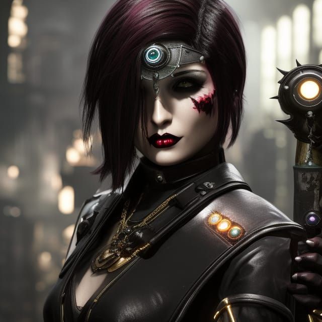 Gothic Vamp in Dieselpunk Style with Volumetric Lighting