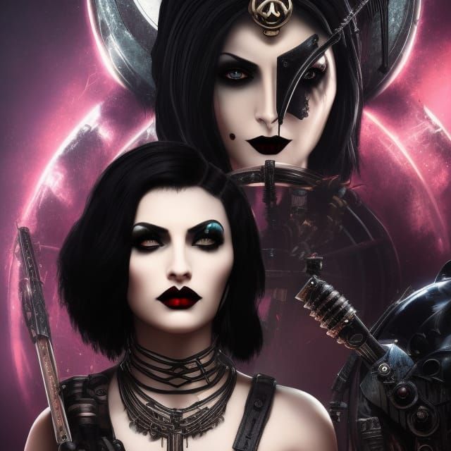 Glamorous Gothic Woman in Dieselpunk Vamp Style