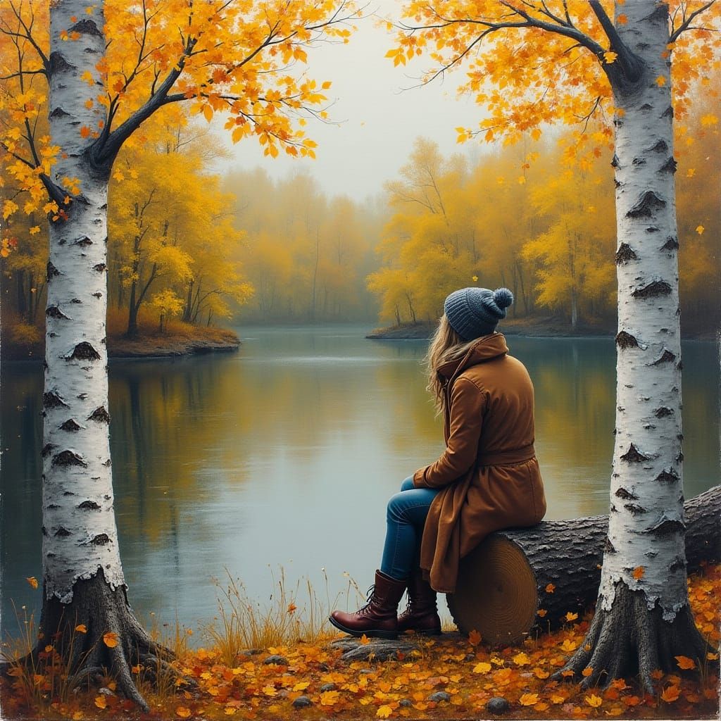 Autumn Forest Contemplation: Impasto Painting With Vivid Col...